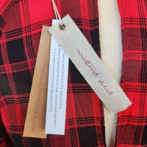 New w/Tags Mustard Seed Brand Red & Black Plaid Keyhole Back Blouse Sz Small - Picture 7 of 8